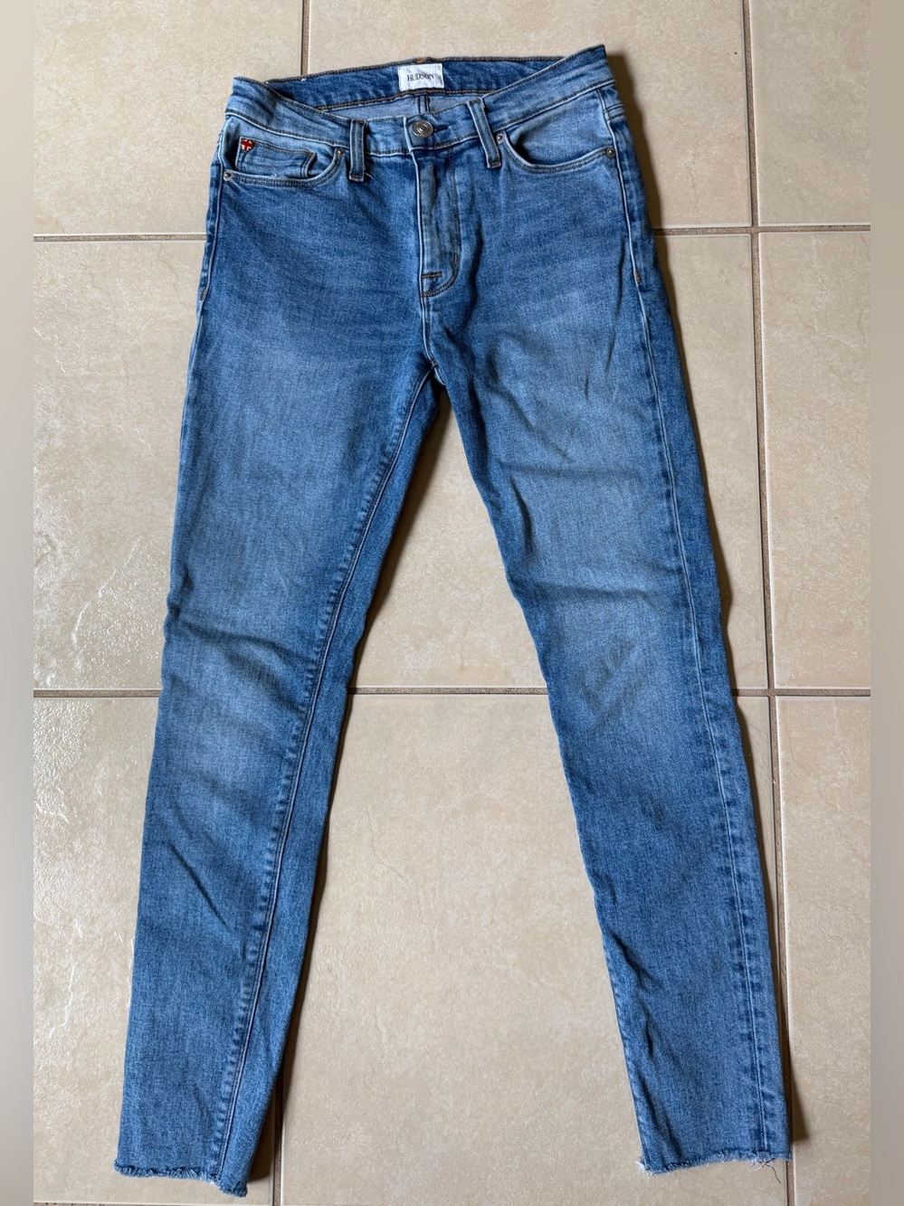 Hudson Womens Natalie Raw Hem Skinny Ankle Jeans Size 27 Stretch Blue Mid Rise